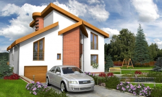 Modern family house with a garage in the basement.